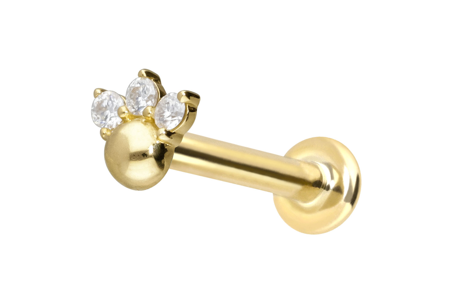 14 Karat Gold Labret Piercing mit Innengewinde 3 MOISSANITE + KUGEL